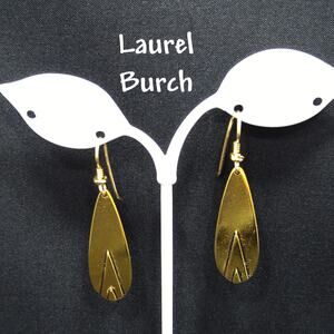 Vintage Laurel Burch Geometric Design Earrings, Gold Plated, 1980s Jewelry